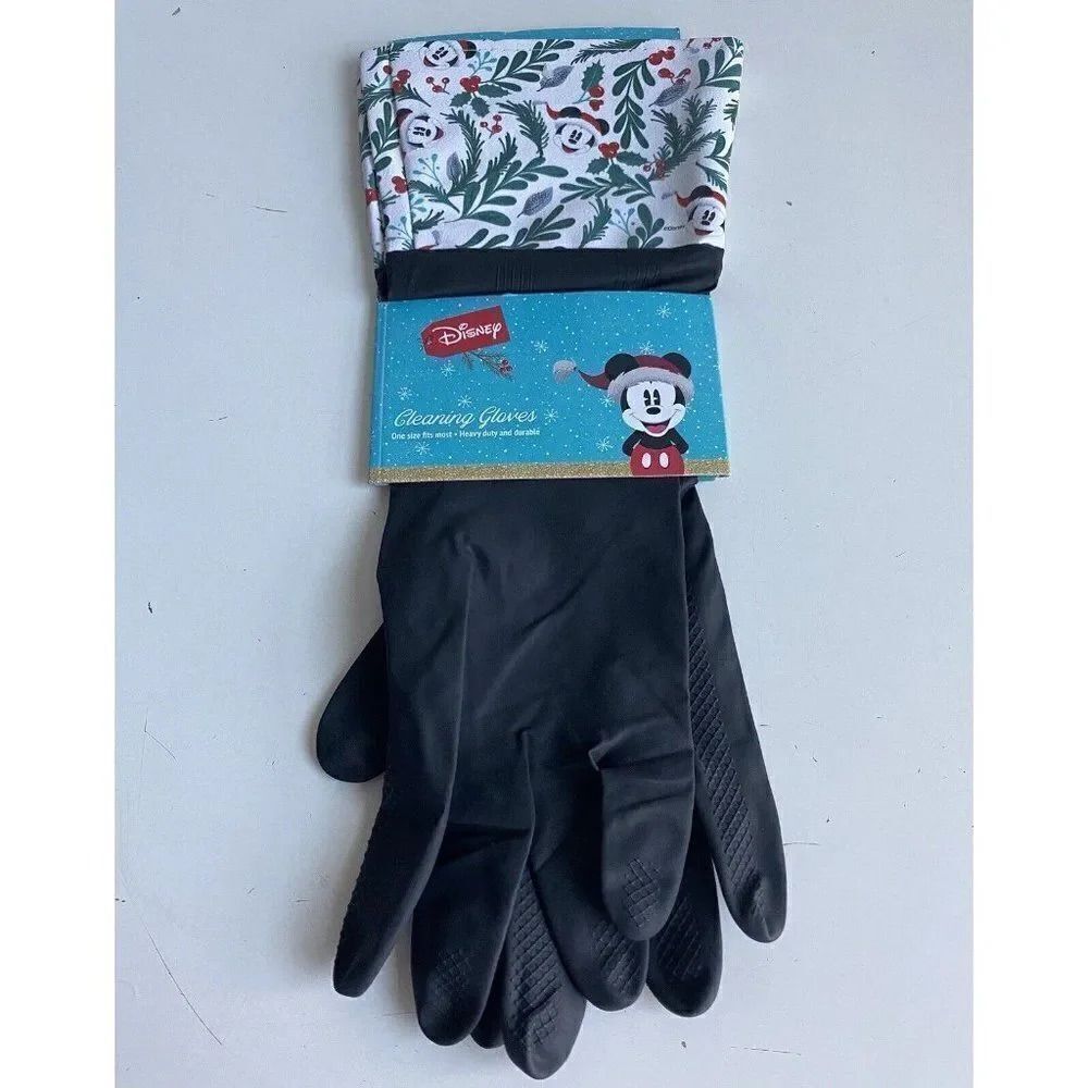 Disney Christmas Mickey Mouse Santa Hat Heavy Duty Latex Cleaning Gloves NEW